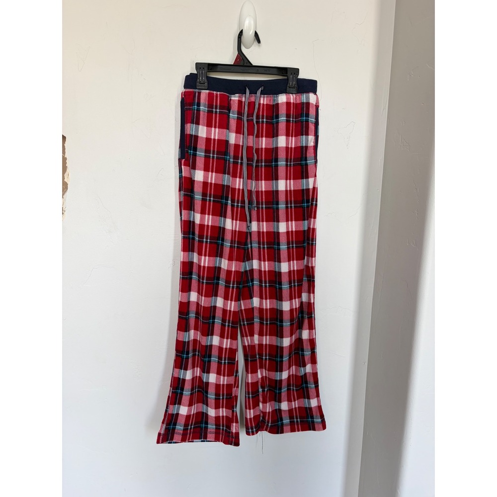 Nautica Womens Red Plaid‎ Pajama Pants Fleece Lounge Sleepwear Small Navy Trim